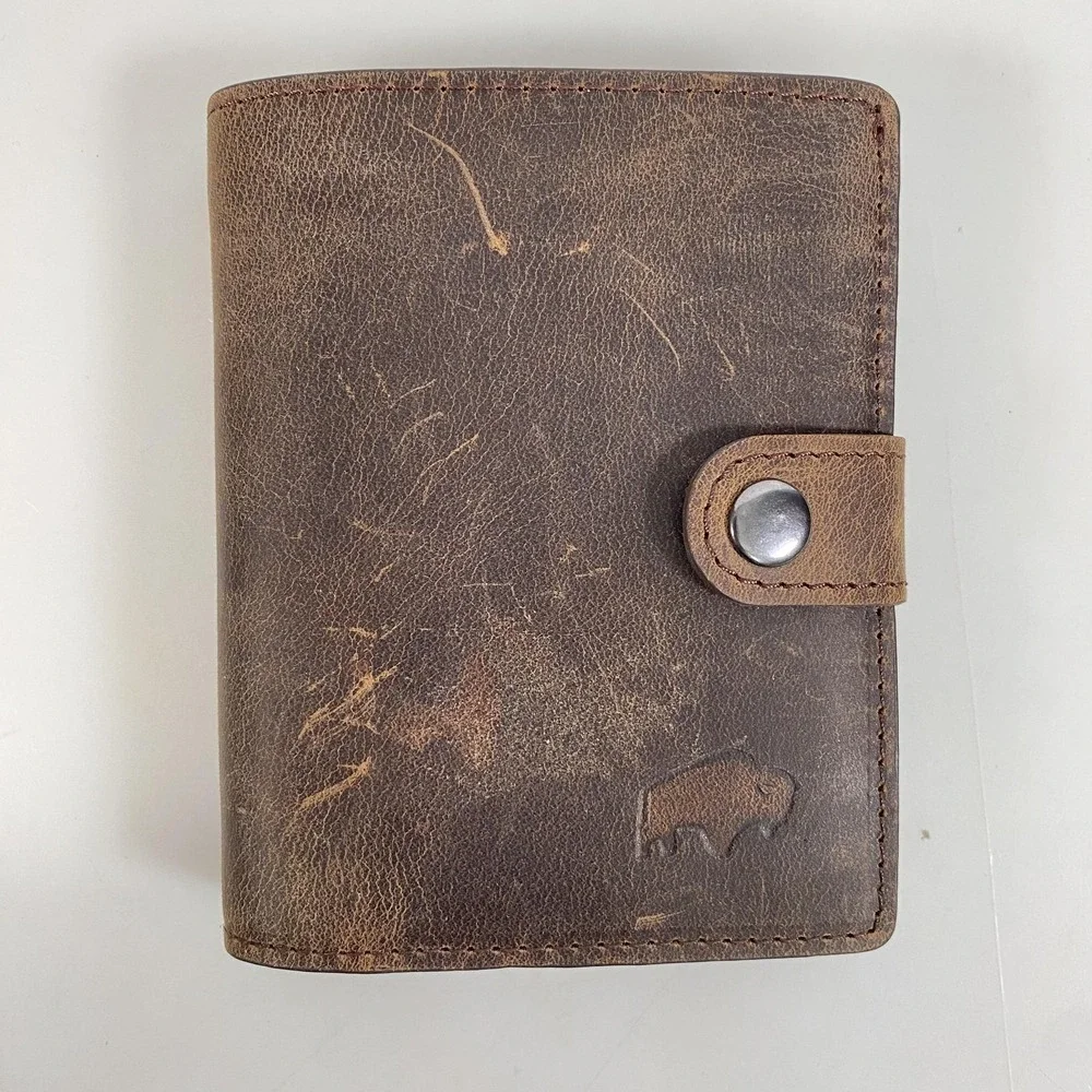 BlackBrook Wallet Mens Brown Leather RFID Bifold Card Holder Pop Up‎ Snap ID